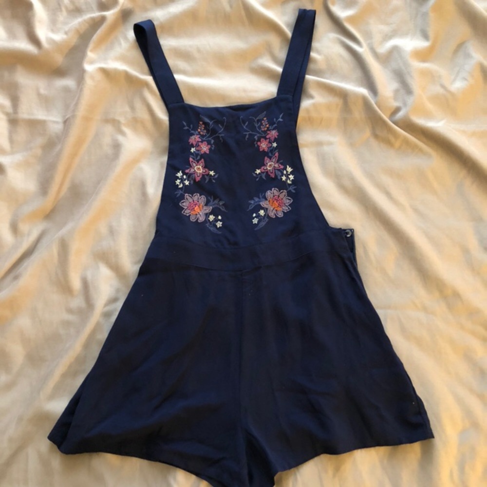 Dark blue romper embroidered floral festival H&M